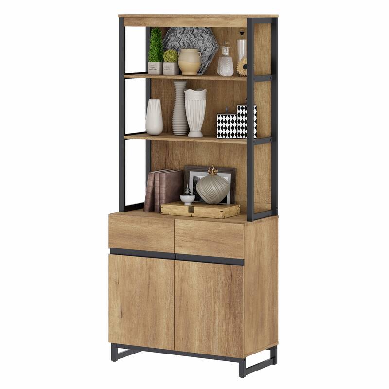 WAMPAT Modern 72" Tall Bookcase with Metal Base and Adjustable Shelves, Library Book Shelf with Storage Cabinet