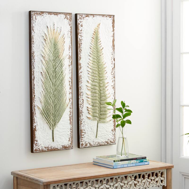 Metal Leaf Wall Decor - Set of 2 White - Roche River Decor