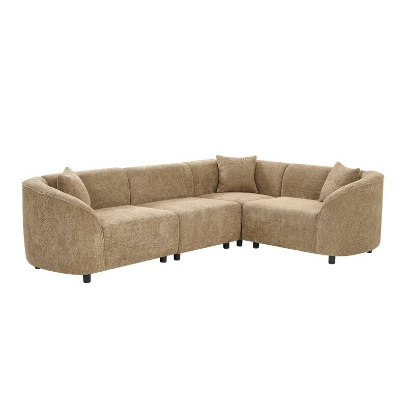 L-Shaped Curved Sectional Sofa, Boucle Upholstered 4-Seater Sofa, Corner Sofa with Pillows for Living Room, Apartment