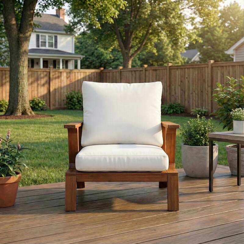 GDFStudio - Acacia Wood 27.6" Outdoor Lounge Accent Chair