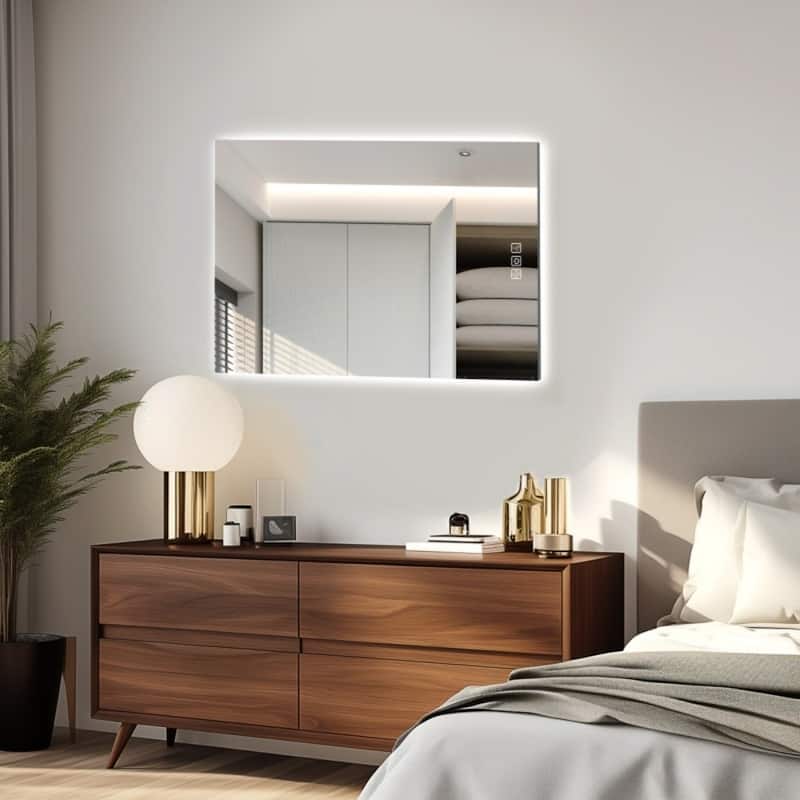 Clear Galvanized Metal LED Bathroom Mirror with Defog, Dimming and Touch - 32” x 24”