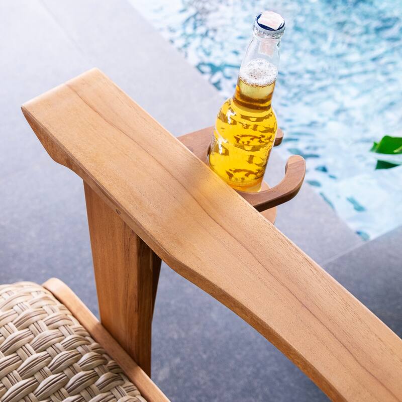 Cambridge Casual Camden Teak Patio Adirondack Chair Set with Padded Woven Seat - FREE Patio Cover