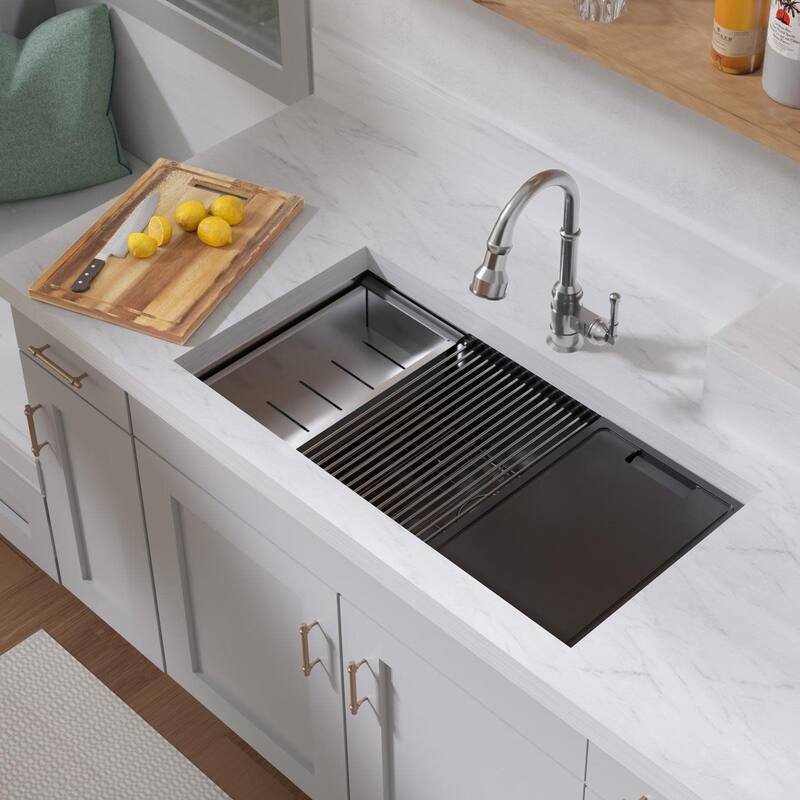 Whitehaus WHSW3619 36" Undermount Single Basin Stainless Steel Kitchen - Brushed Stainless Steel