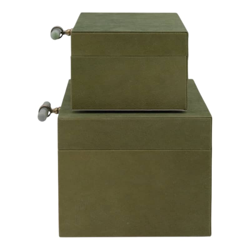 Decorative Rectangular Suede Box with Lid for Home Decor - Set of 2, 14", Green - 14" x 8" x 6"