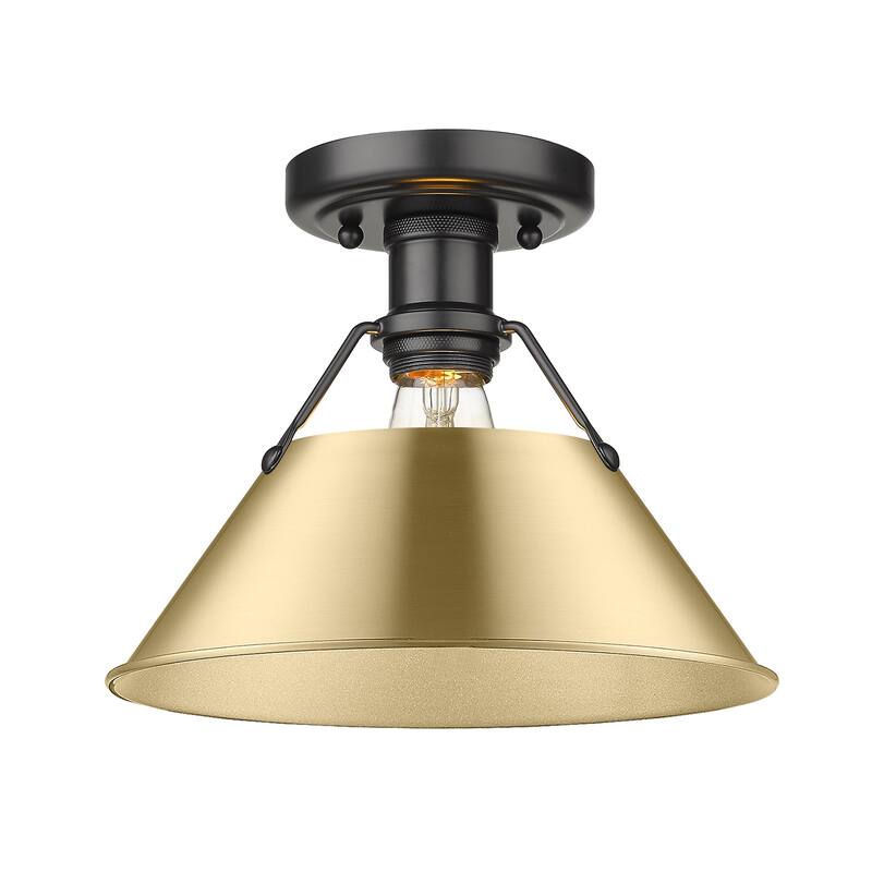 Yep by Golden Lighting Orwell 1-light Flush Mount in Matte Black and Brushed Champagne Brass shade