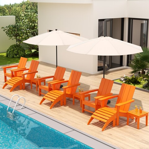 Shoreside Modern 12-Piece Folding Adirondack Chair With Ottoman And Side Table