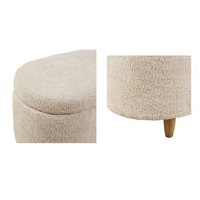 Roomfitters Boucle Flip Top Storage Bench, Curved Upholstered Entryway and End of Bed Trunk with Solid Wood Legs, Taupe