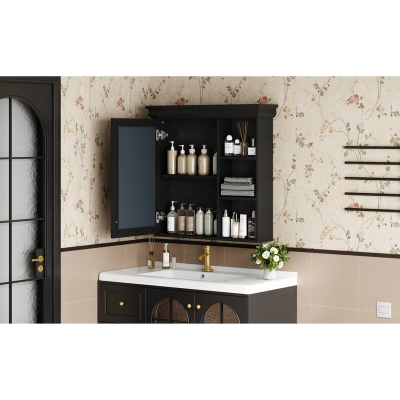 Roomfitters 30x28 Inch Bathroom Medicine Cabinet with Mirror, Wall Mounted Storage Organizer Over Toilet, Black