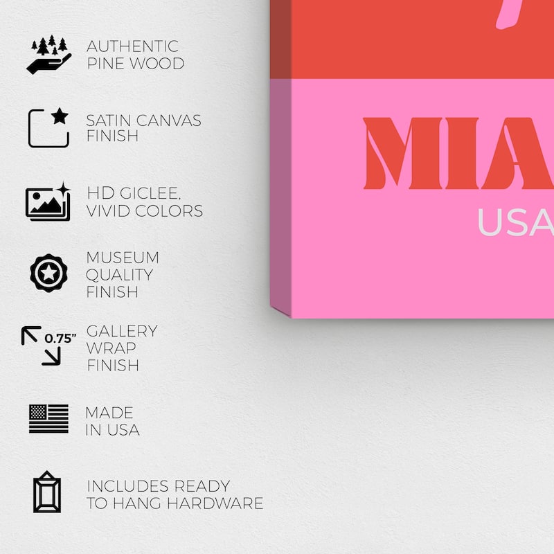 Wynwood Studio Canvas Cities and Skylines Travel to Miami Red and Light Red Modern & Contemporary Wall Art Canvas Print