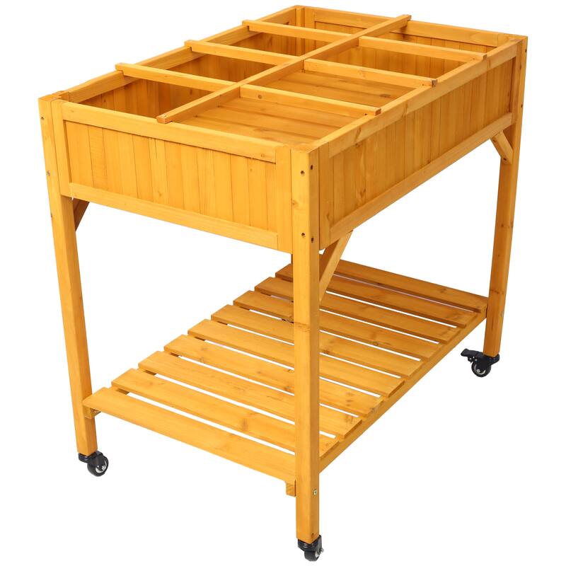 Elevated 8 Pocket Herb Garden Bed, Mobile Raised Customizable Wood Planter for Herbs, Vegetables