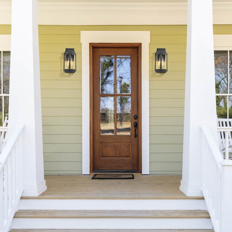 Modern Black Outdoor 1-light Lantern Wall Light Porch Front Door Dimmable Exterior Lights Glass Iron