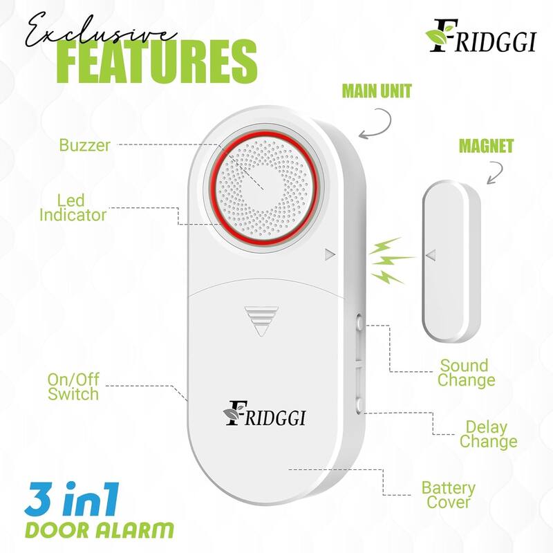 FRIDGGI -3in1 Alarm - Door Ajar Chime with Delay, Time Delay Alarm for Freezer, Home, Shop