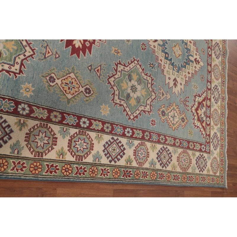 Light Blue Traditional Kazak Area Rug Hand-Knotted Wool Carpet - 6'10" x 10'0"