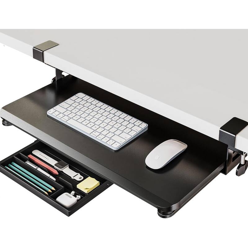 Fenge Keyboard Tray Under Desk, Pull Out Keyboard & Mouse Tray with C Clamp Mount, Sliding Keyboard Holder for Desk