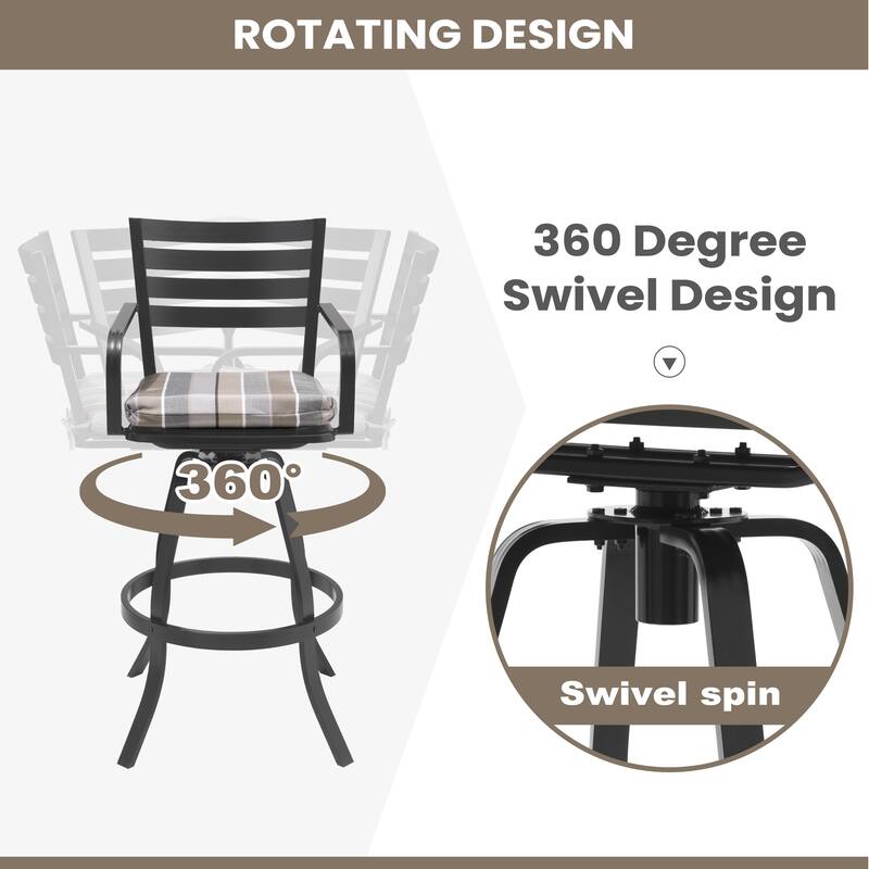 Outdoor Patio Swivel Aluminum Bar Stools Dining Chairs with Sunbrella Cushion