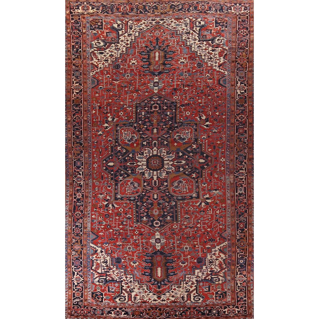 Vegetable Dye Heriz Serapi Persian Large Antique Wool Carpet - 11'1"x 19'5"