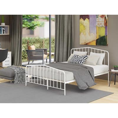 Queen Size Platform Bed - Modern Metal Bed Frame with Legs - White Finish