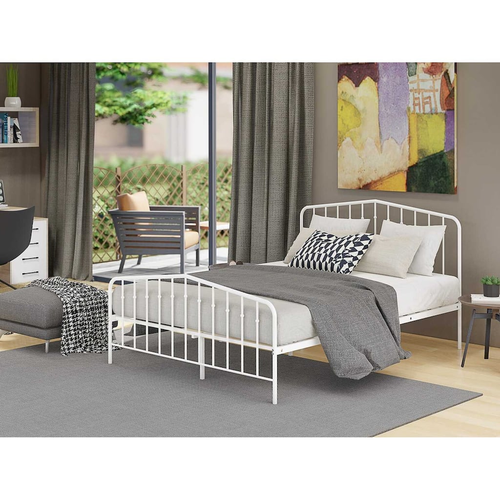 Queen Size Platform Bed - Modern Metal Bed Frame with Legs - White Finish