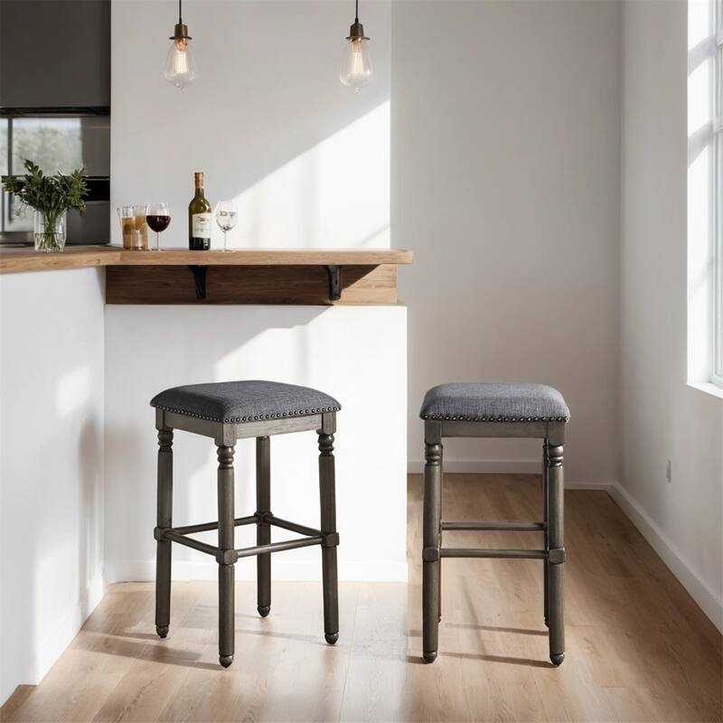 Wood Upholstered Bar Stools,Set of 2