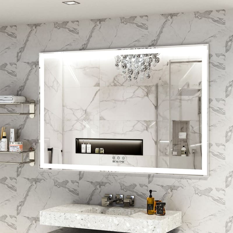 LED Bathroom Wall Mounted Mirror with 3 Color Modes and Aluminum Frame