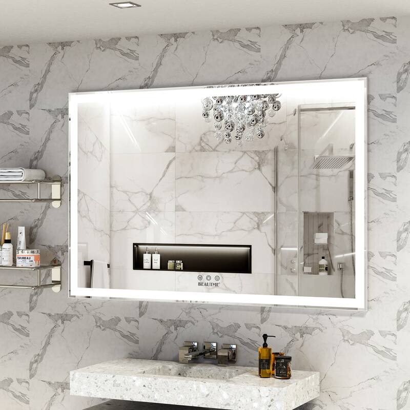 Oversized LED Bathroom Wall Mounted Mirror with Advanced Features and Aluminium Frame - Silver