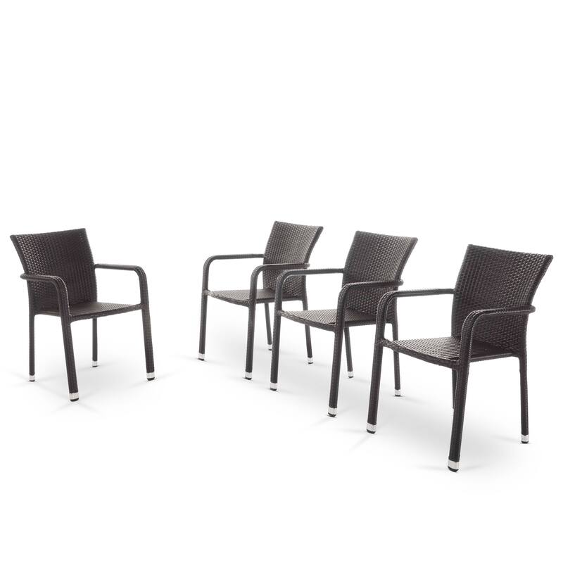 Dover Outdoor Wicker Armed Lightweight Stacking Chairs (Set of 4) by Christopher Knight Home