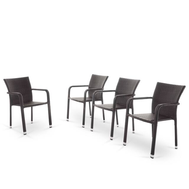 Dover Outdoor Wicker Armed Lightweight Stacking Chairs (Set of 4)
