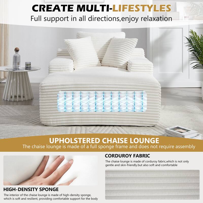 Roomfitters 67" Oversized Chaise Lounge, Corduroy Boneless Sleeper Sofa with 9.9" Wide Armrests
