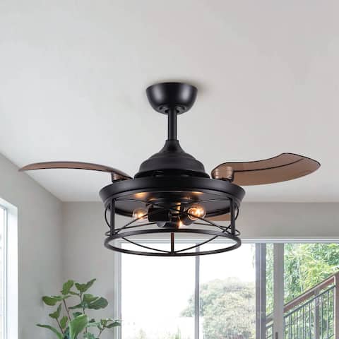 36" Industrial Retractable 3-blade Ceiling Fan Chandelier with Remote