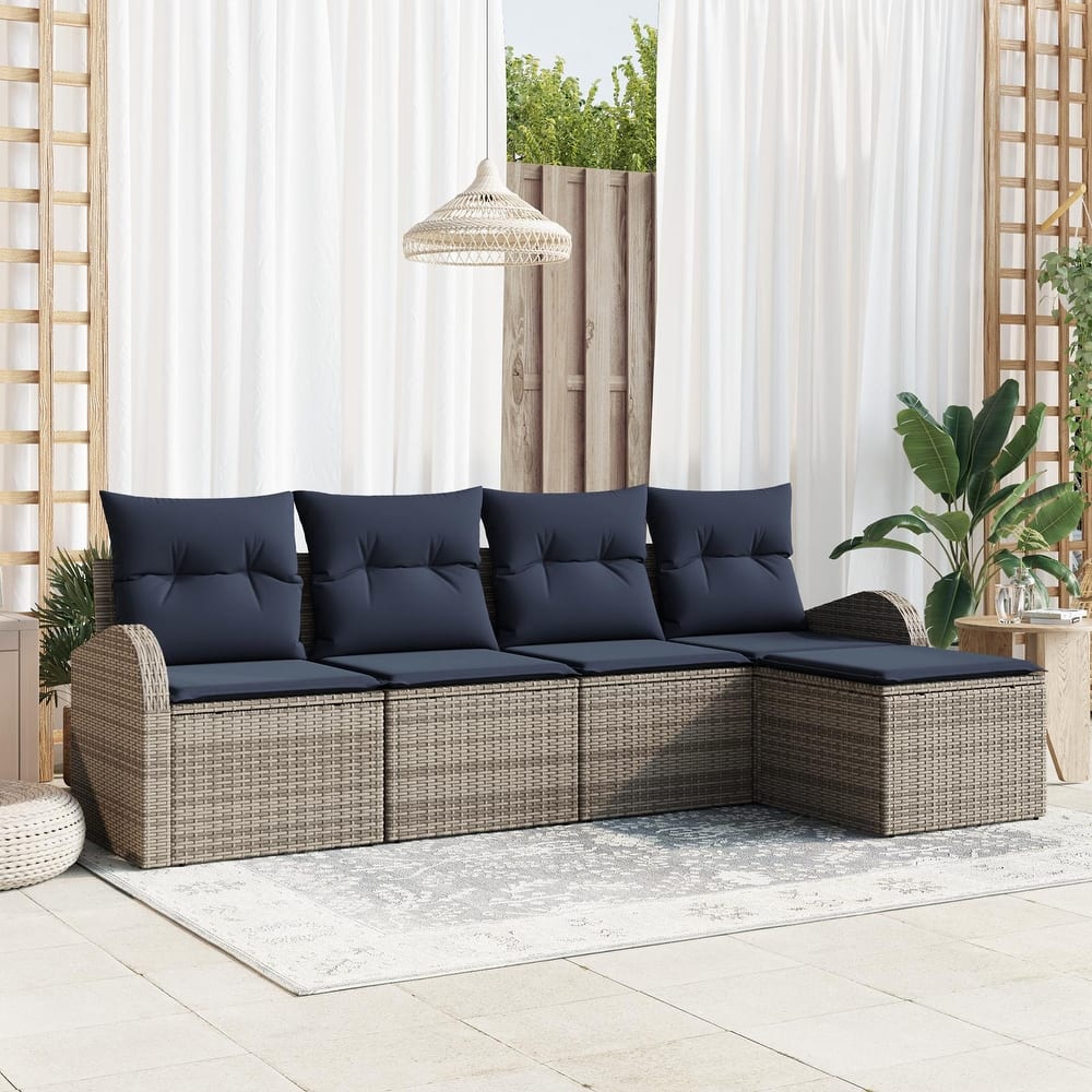 vidaXL 5/6 Garden Sofa Set with Cushions Black/Brown/Grey Poly Rattan - 92.1 x 24.4 x 27.2