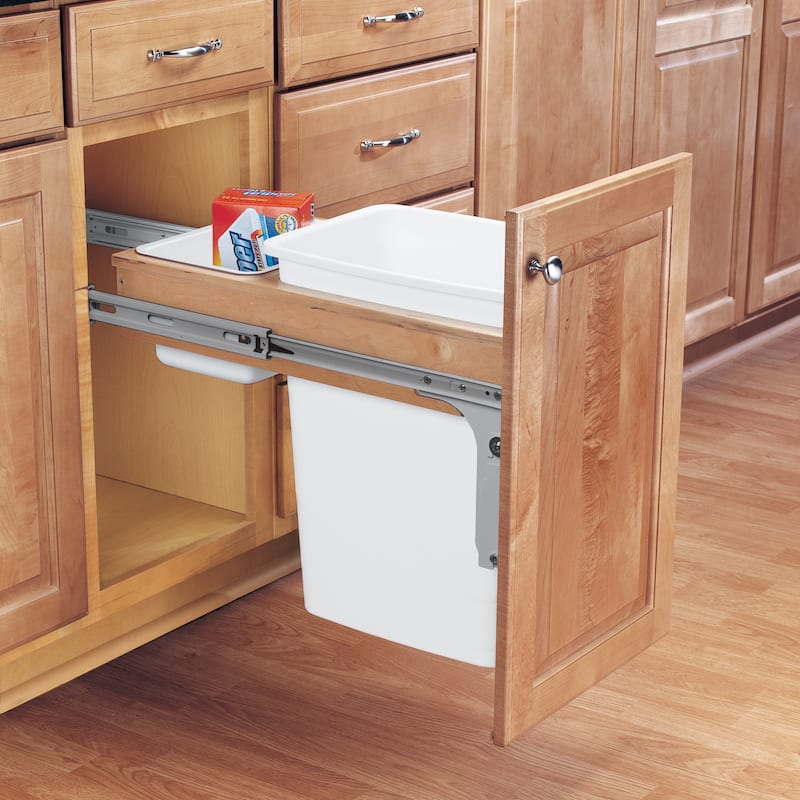 Rev-A-Shelf 4WCTM-12DM1-175 35-Qt Top Mount Pullout Waste Container Bin, White