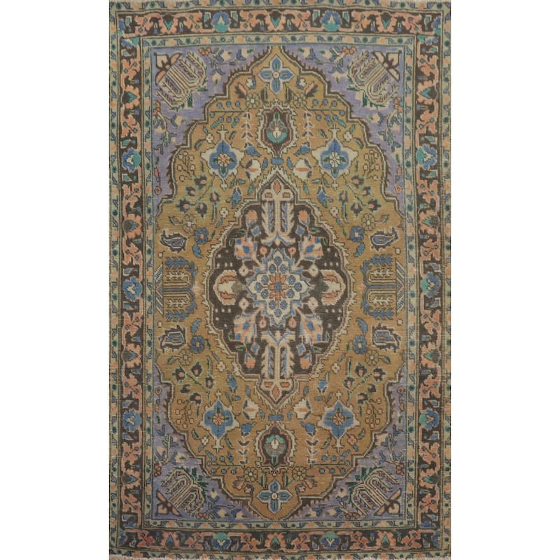 Hand Knotted Oriental 100% Wool Carpet Traditional Medallion Oranges & Rust Tabriz Area Rug - 5' 2'' X 3' 3''