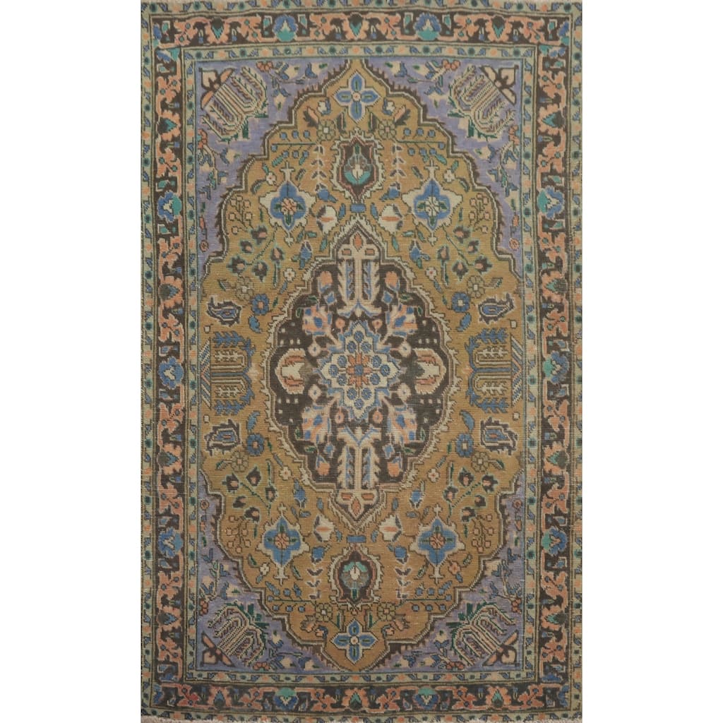 Hand Knotted Oriental 100% Wool Carpet Traditional Medallion Oranges & Rust Tabriz Area Rug - 5' 2'' X 3' 3''