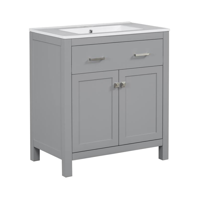 Modern 30-Inch Bathroom Cabinet with Undermount Sink, Solid Wood Frame & Flip-Out Drawer