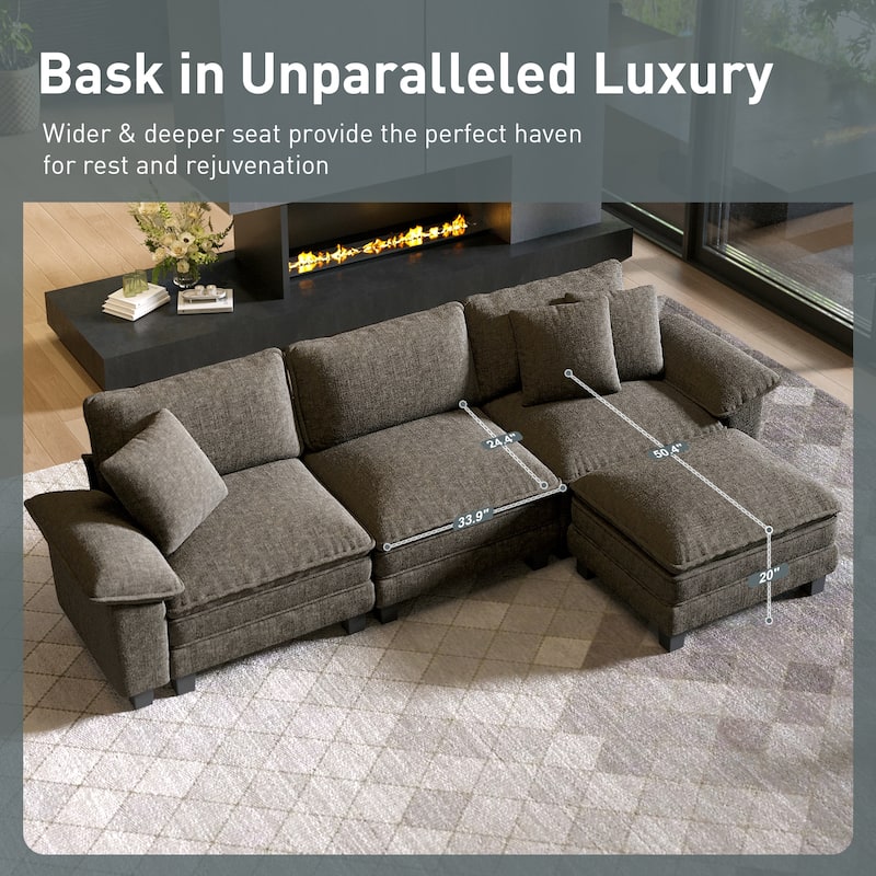 MAISON ARTS Cloud Modular Sofa, Deep Seat Chenille or Corduroy Couch with Removable Arms, 1–4 Seater