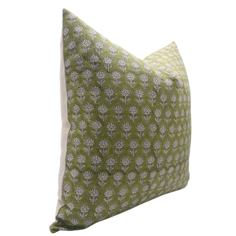 Fabdivine Heavy Linen Block Print Cushion Cover for Couch, Living or Bedroom, Sofa, Home Décor Green Pillowcase, Pankhudi