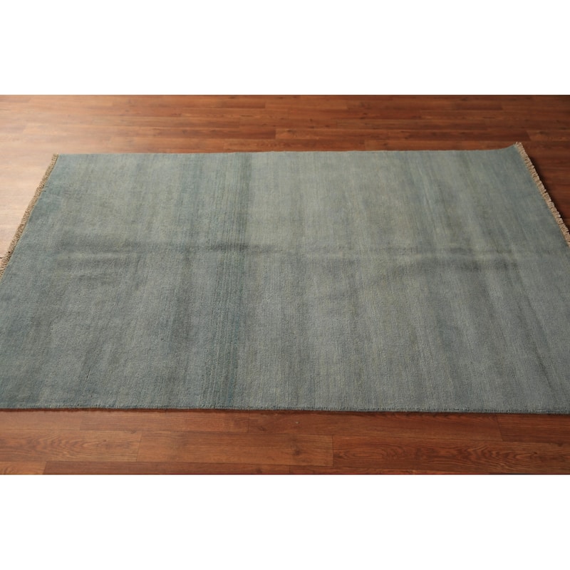 Blue & Green Gabbeh Modern Rug Hand-Knotted Wool Carpet - 4'0" x 5'8"