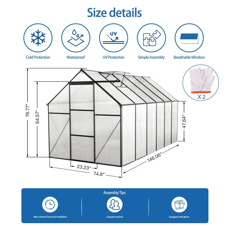 UV-Resistant Greenhouse Shed Garden Shed Plant Shed with Sliding Door & Adjustable Roof, Rust-proof, Weatherproof