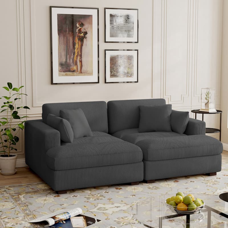 Modern Corduroy Modular Sectional Sofa Chaise Couch Bed - Grey&2 Pillows - Symmetrical