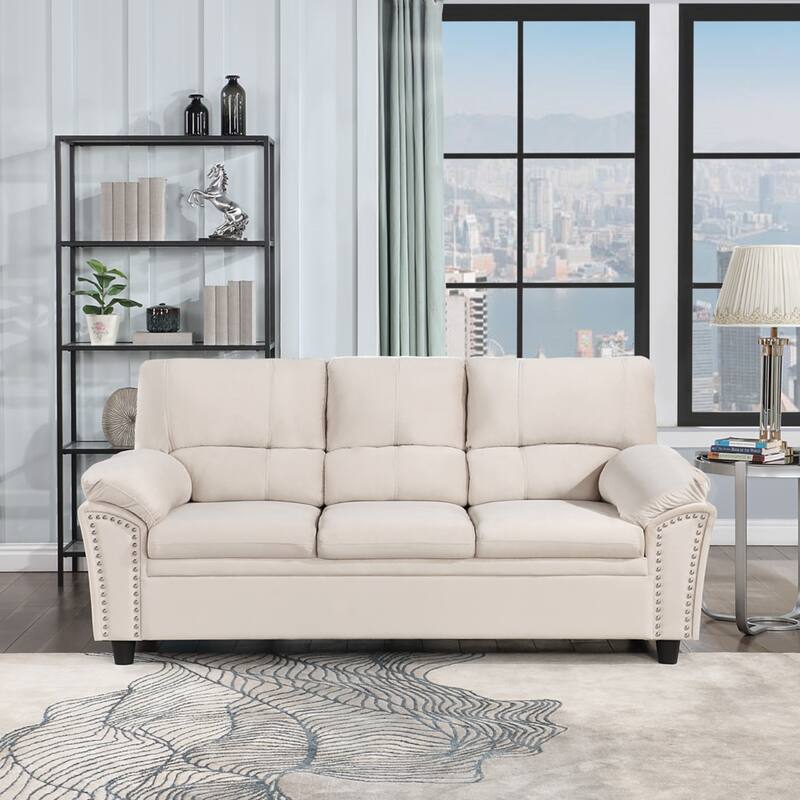 Mid-century Modern Upholstered Velvet Sofa Set with Armchair, Loveseat, 3-Seater Sofa - 3-Seater - Beige