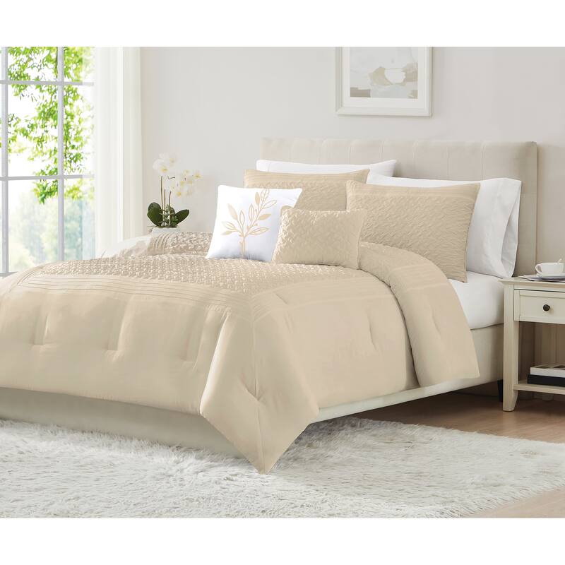 Luna Pleated Hotel Comforter Set - Linen - Queen