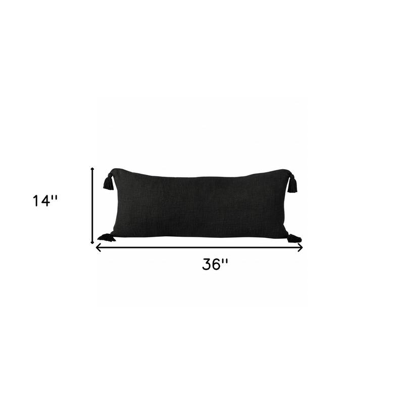 HomeRoots 14" X 36" Jet Black 100% Cotton Zippered Pillow
