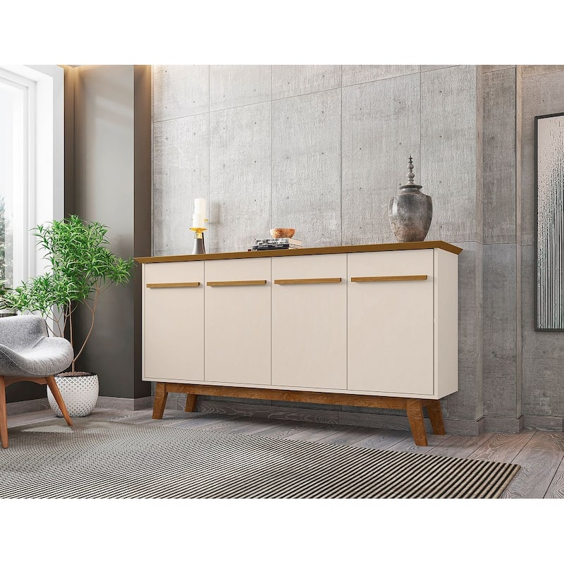 Yonkers 62.99 Sideboard with Solid Wood Legs and 2 Cabinets in Off White and Cinnamon - Off White and Cinnamon