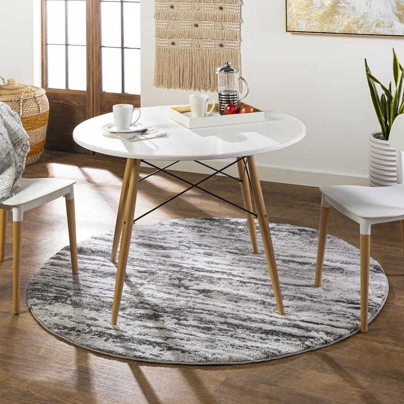 Livabliss Venice Mid-Century Abstract Area Rug - Charcoal - 7'10" x 7'10" Round