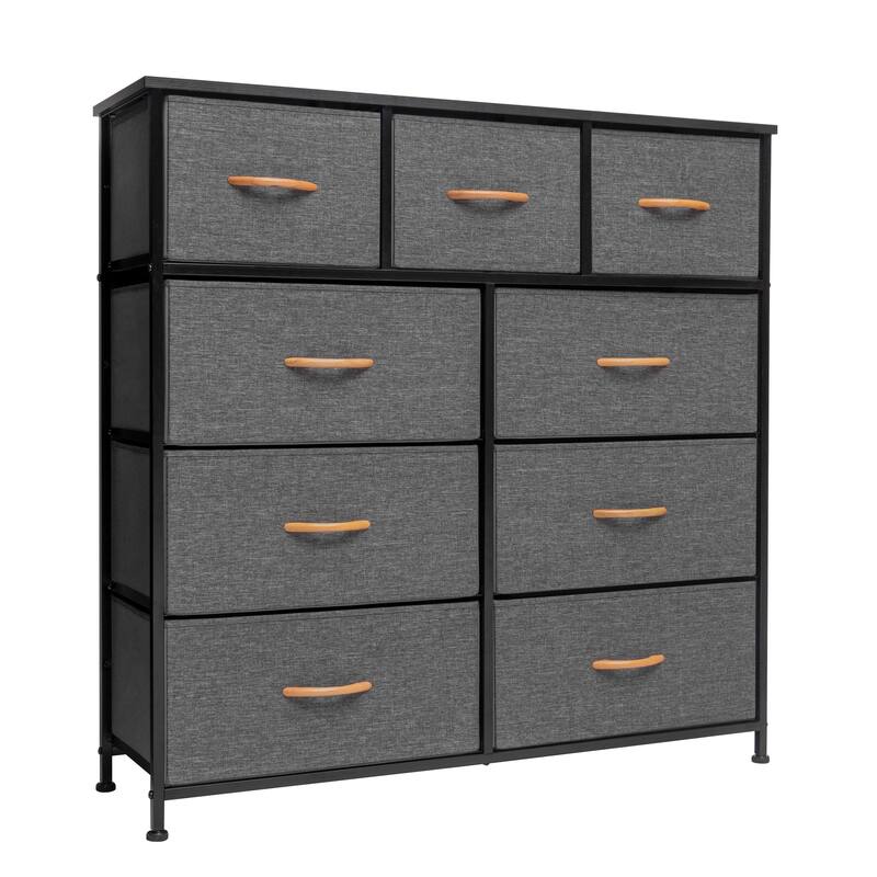 Home Extra Wide Closet Dresser Storage Tower Organizer Unit 9 Drawers - Grey - 9-drawer
