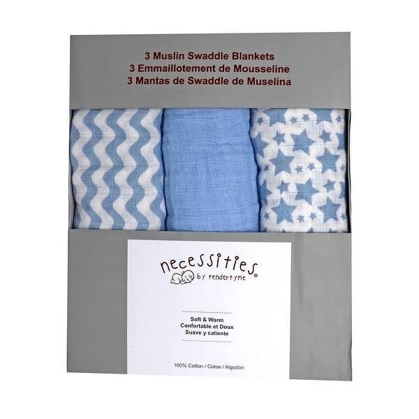 slide 2 of 3, 3 Pack Cotton Muslin Baby Swaddle Blankets - N/A Blue