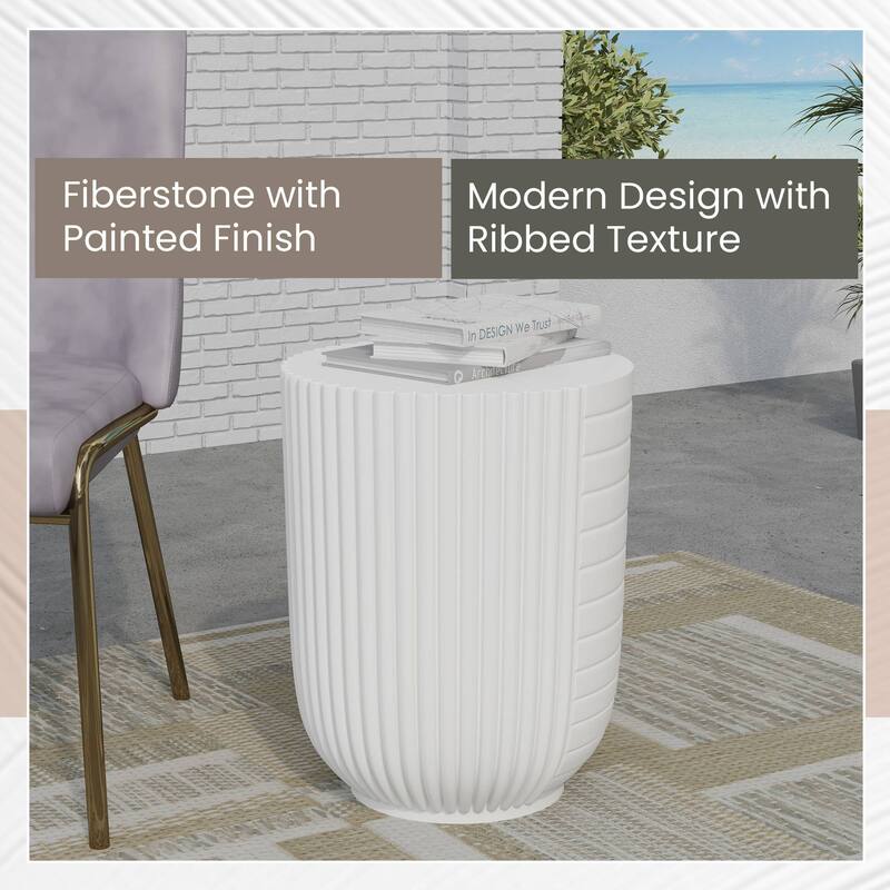 14" Wide Round Side Table in Fiberstone with Ribbed Design Trove Collection