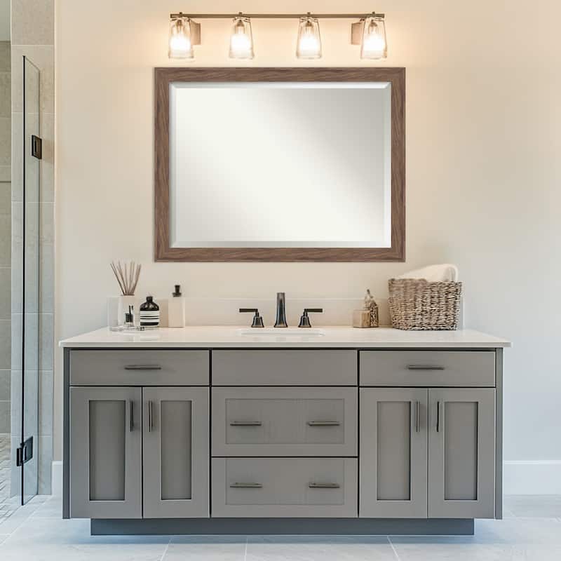Pia Medium Brown Beveled Framed Bathroom Vanity Wall Mirror - Pia Medium Brown