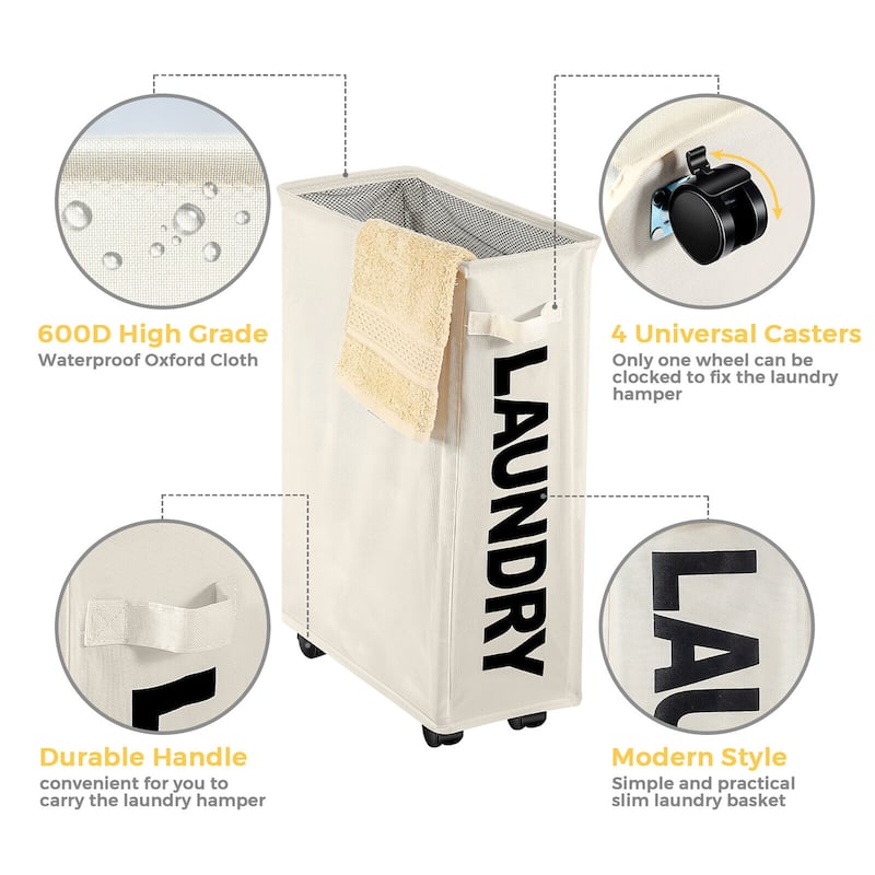 Gymax 21'' Slim Laundry Basket Hamper 10 Gallon Collapsible Waterproof