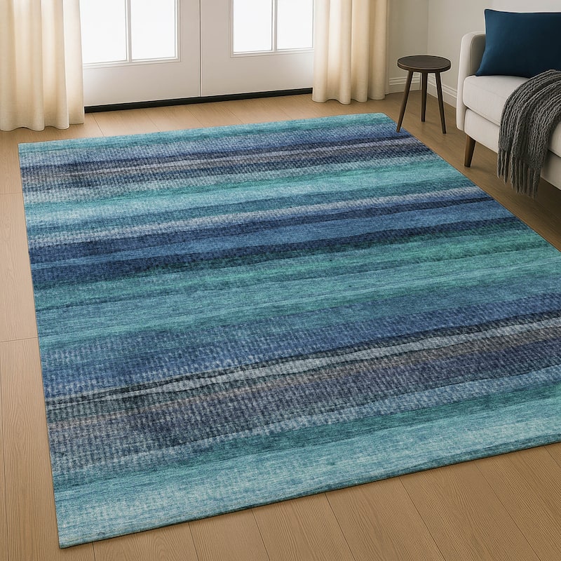 Premium Washable Super Soft Modern Stripe Mayfield Rug - Teal - 8' x 10'